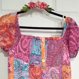 DRESS LONG Colorful Patchwork Smocked Top NEVER USED